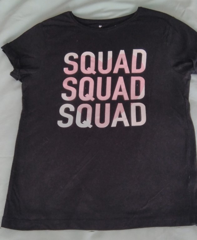Black tshirt squad squad squad age 10-11 